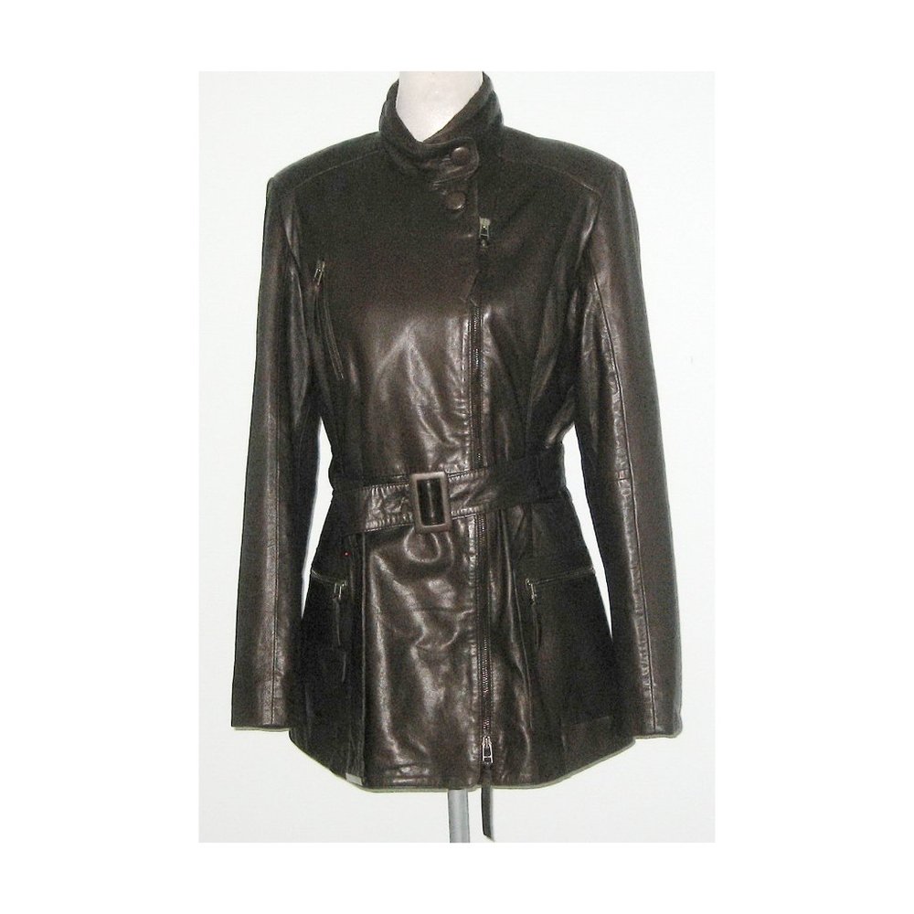 NWT Bod & Christensen JORDIN Leather TRENCH Coat Belted Women Jacket L MSRP $475